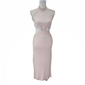 Anthropologie Miou Muse Midriff Cut Out Linen Blend Knit Midi Dress